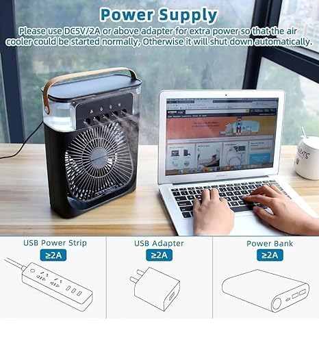 Image of CERLINK Portable Mini Air Cooler | Personal Cooling USB Fan with 7-Color LED Lights,Timer, 3 Wind Speed, 3 Spray Modes-Ideal for Home, Office, Dorm, Travel (Multicolor)