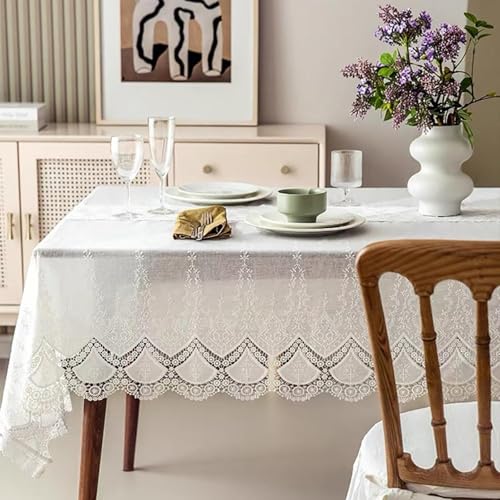 Nappe de table rectangulaire coton brodé dentelle blanche 130x200cm - 3