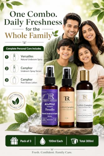 Image of AluMist Family Care Value Pack | Camphor Underarm Spray Serum + Versailles Natural Underarm Spray + Camphor Post Shave Lotion | Daily Freshness Combo | 100ml Each | Pack of 3