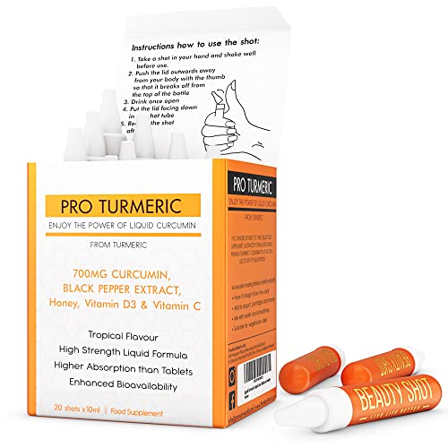 Pro Turmeric Shots - Joint Health, Radiant Skin, Endless Energy, Soothing Relief | Liquid Turmeric Supplement with Vitamin C and D - Tropical Flavour, 20 Servings