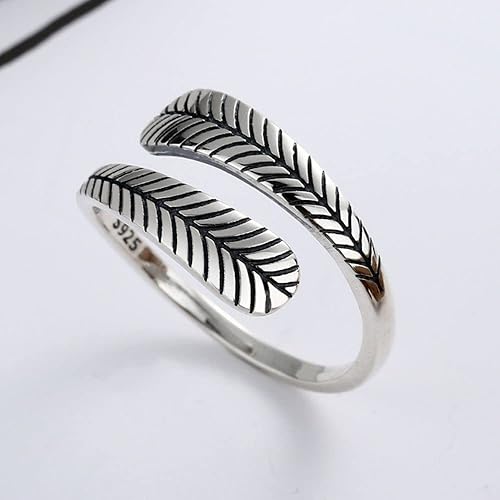 Miniatura 5 de BOKIIWAY 925 Sterling Silver Leaf Ring Statement Vintage Finger Ring Silver Fashion Party for Women Girl Jewelry Gifts