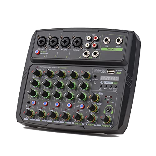 Tomshin Mixer de áudio de 6 canais Console de mixagem Tela LED Placa de som embutida USB BT Conexão