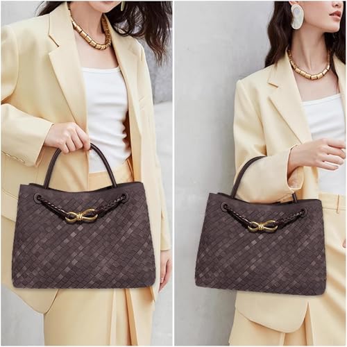Woven Bag for Women, Suede Bag Top Handle Satchel PU Leather Tote Woven Purse Handbag Shoulder Bag2