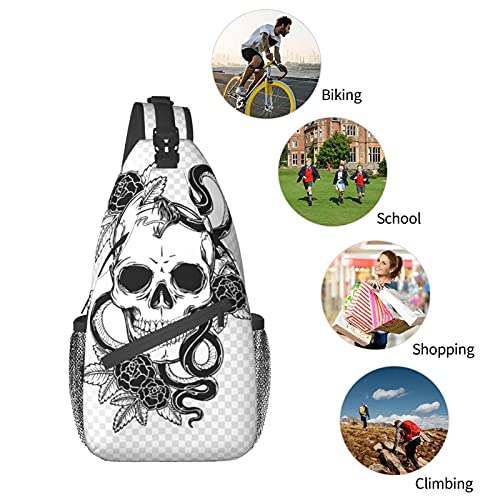 BYTKMFD Zwart en wit schedel illustratie Cross Borst Bag Diagonaal, Sling Rugzak, Weekend Outdoor Wandelen Reizen… - Image 8