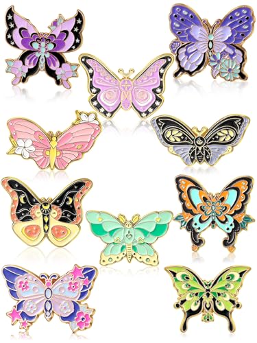 Janinka 10 Pcs Butterfly Enamel Pins Set Cute Spring Badge Back to School Lapel Brooches for Women Backpack Jewelry Gift(Elegant Style)