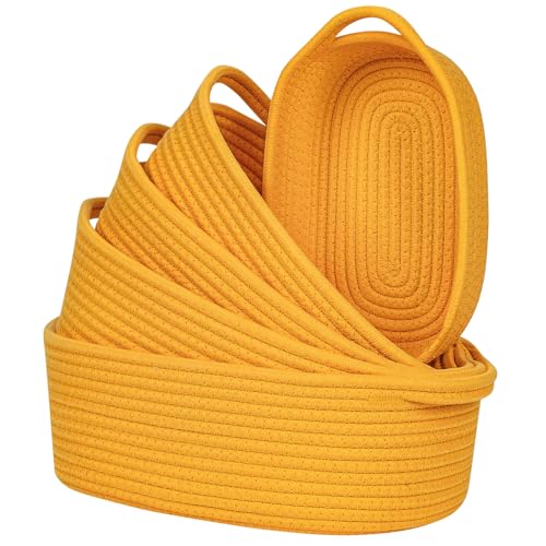 CubesLand Small Cotton Rope Storage Basket Set 5, Shelves Baskets