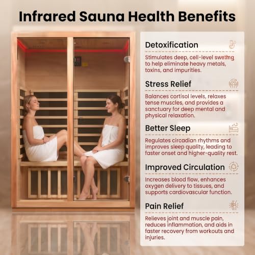 Image of Infrared Sauna,Low EMF,2 Person Sauna,Premium Wood,Indoor Sauna