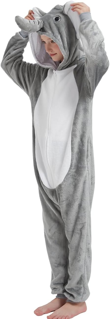 Elephant Onesie Kids Animal Deer Costume for Girls Boys One Piece Pajamas Cosplay Plush Soft Halloween Sleepwear - Image 3