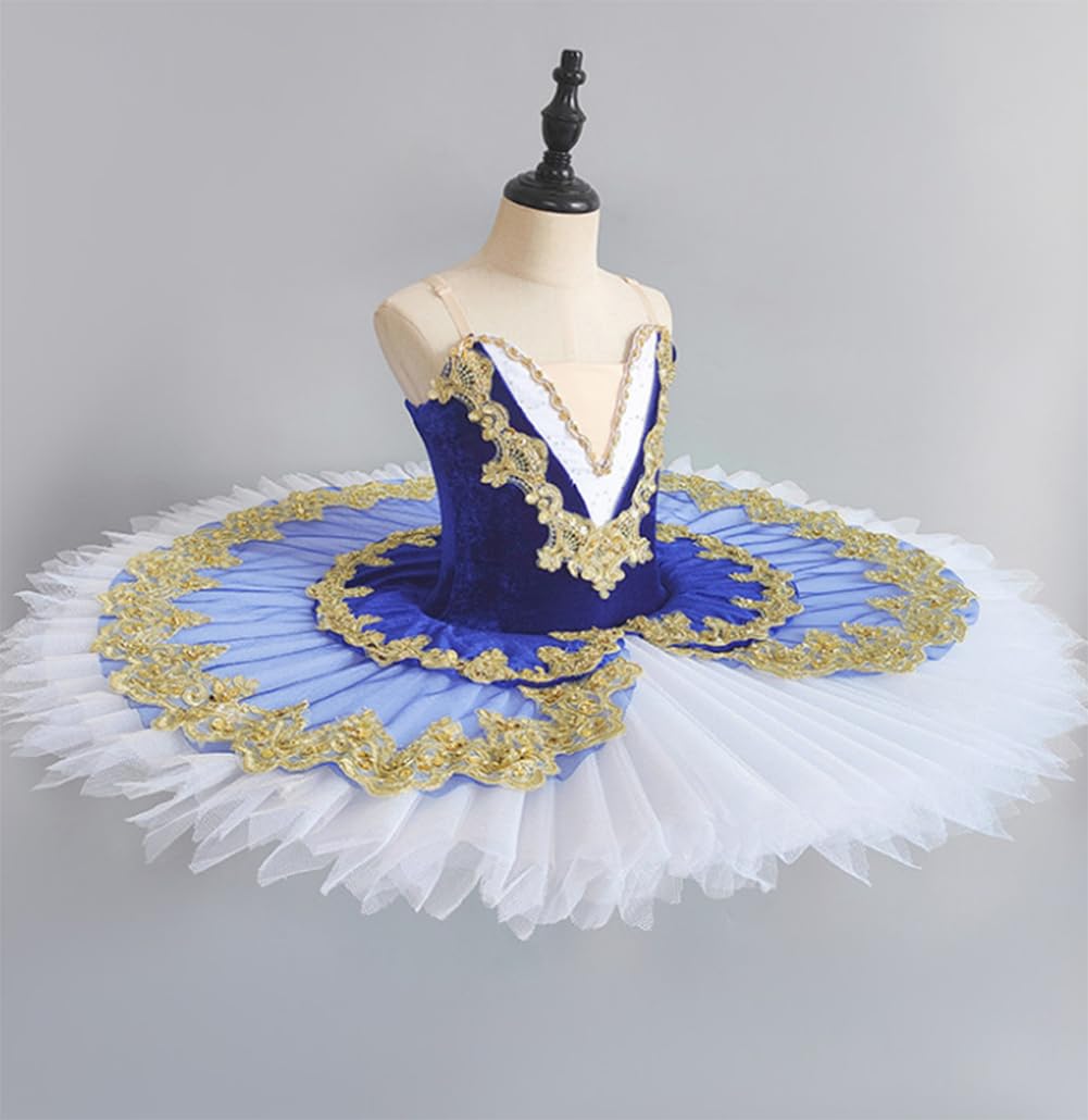EFLALYHG Tutú de Ballet Profesional para niñas, Plato de panqueques tutú de Bailarina, Vestido de Fiesta Disfraz de competición de Danza de Ballet para niños