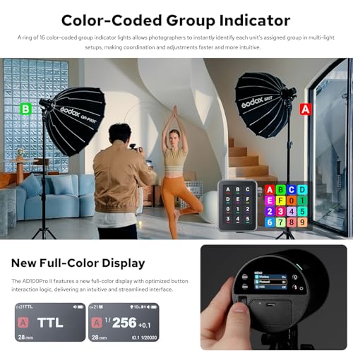 Image of Godox AD100ProII 100Ws Pocket Portable Studio Flash, Compatible with Canon Nikon Sony, 2850mAh Battery 360 Flashes 1 /8000s HSS TTL, IP54 Outdoor for Wedding Portrait Photography