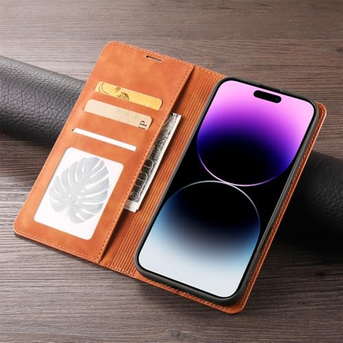 Étui iPhone 17 en cuir marron rétro clapet magnétique chic