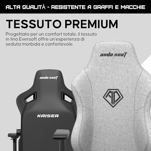 Kaiser 3 Large Sedia gaming Ergonomica Tessuto per adulti - con Supporto Lombare e Braccioli Regolabili 4D, Poltrona Gaming Reclinabile e Comode, per Ufficio o casa, Grigio - Sedia gaming - Immagine 7