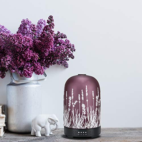 PUSEAYZ Essential Oil Diffuser 120ml Glass Fragrance Ultrasonic Cool Mist Humidifier and Waterless Auto Shut-Off 4 Timed Settings for Home Office Yoga Spa Baby