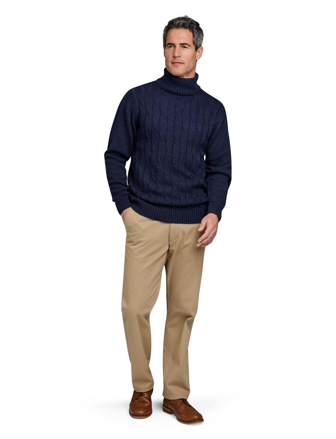 Pegasus Men's Navy Cable Roll Neck Jumper Chunky Knit With Classic Roll Neck Collar Soft Handle Acrylic 3XL