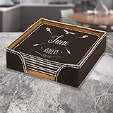 Personalized Birthday Coasters, Leather 6-Coaster Set Black and Gold, Custom Birth Month Gifts