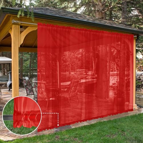 SpaceDresser Waterproof Outdoor Sheer Curtains for Patio - 2 Panels Rod Pocket Indoor Voile Sheer Curtain for Living Room,100W x 120L inch, Red - Image 8