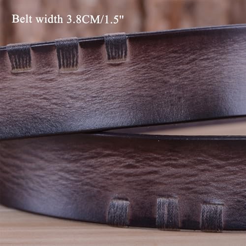 Men's Genuine Leather Casual Belt, Full Grain Leather Belt for Men- 1.5" Dress Jeans Belt Golf Belt,Brown,125CM/49.2''3