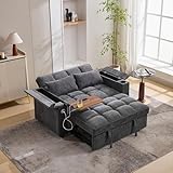 Trdlpyn Divano Letto con Porta USB e Type-C, Tavolino Laterale, Bracciolo Portaoggetti, Divano a 2 Posti con Schienale Regolabili, Allungabile divano Lounge Grigio 140,5 x 74 x 82 cm