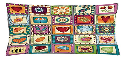 Lunarable Cabin Throw Pillow Cushion Cover, Cartoon Style Frames Collage with Doodles Elements Umbrellas Animals, Decorative Rectangle Accent Pillow Case, 36