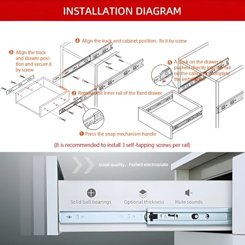 Image of Volo Heavy Duty Drawer Slides, Full Extension Ball Bearing Runners | Pack of 2 Piece | Channels for Kitchen Cabinets, Wardrobes, and Dressers (Stainless Steel, 18 Inch)