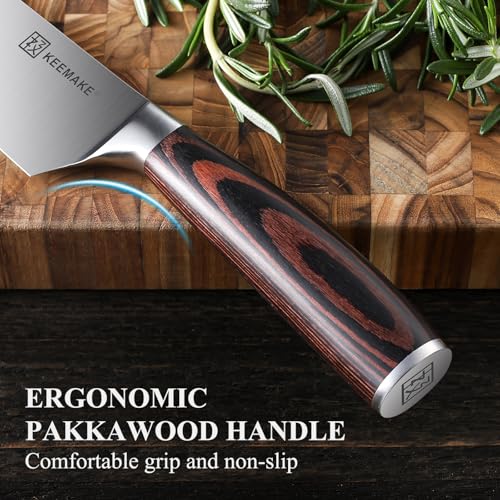 KEEMAKE Profi Kochmesser 20 cm - Extrem Scharfes Küchenmesser aus Edelstahl mit Ergonomischem Pakkaholz-Griff - Vielseitiges Fleischmesser & Allzweckmesser für Küche, BBQ & Outdoor, Vatertagsgeschenk 5