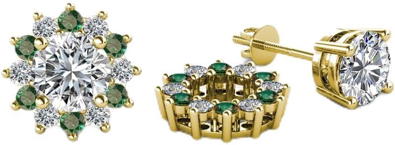 Round Lab Created Alexandrite and Diamond 0.71 ctw Womens Halo Flower Ear Stud Jacket 14K Gold