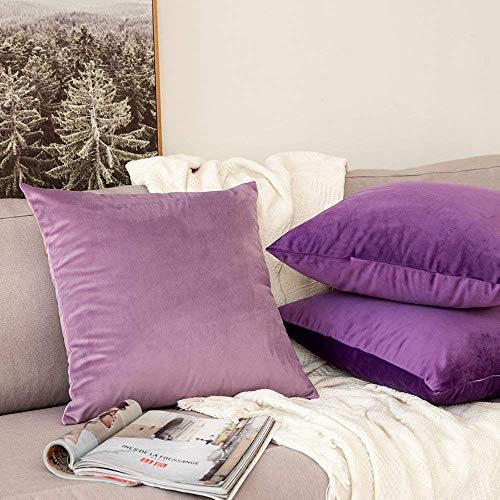 Image of Khooti Velvet Cushion Cover Pack of 1-18 inch x 18 inch / 46 x 46 cm - Purple - Soft Pillow Covers Cushion Case for Sofa Bedroom Livingroom Chair Car, Cushion Cover
