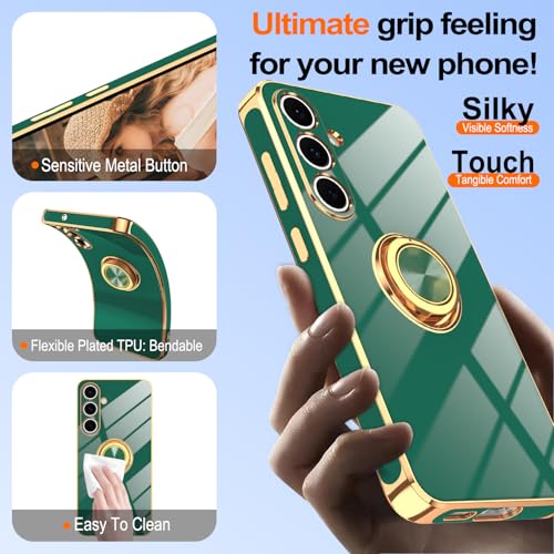 Gritup for Galaxy S24 FE Phone Case | 2Pcs Screen Protector | 360° Rotation Ring Holder Magnetic Kickstand, Plating Gold Edge Soft TPU Shockproof Protective Cover for Samsung S24 FE, Green - image 7