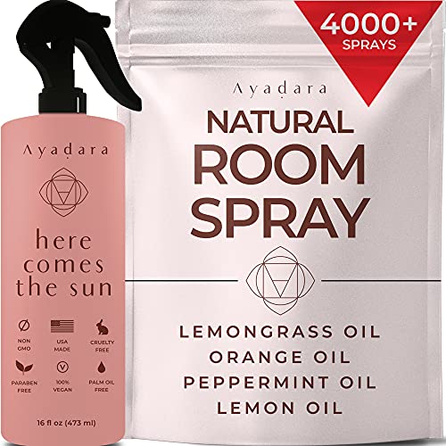 Ayadara Natural Room Spray | Refreshing Citrus Air Freshener for Home & Office | Witch Hazel, Lemongrass, & Peppermint Oil Room Deodorizer Spray | Nature-Based Home Odor Eliminator | 4000+ Spritzes