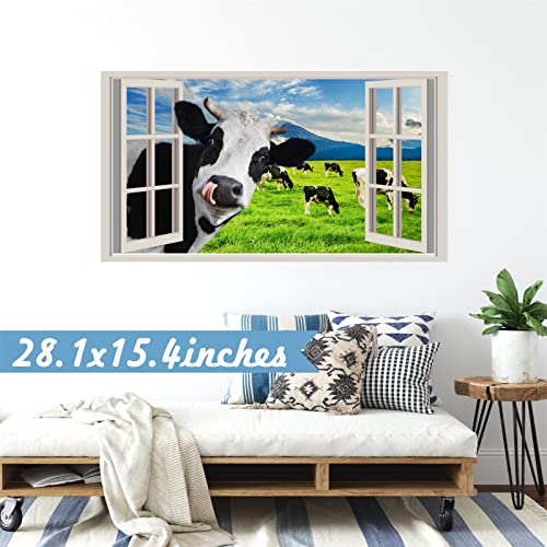 Funny Cow Wall Decals Peeking Cow Wall Sticker Peel And Stick Decals 3D Fake Window Cow Print Decor Stickers Cow Wall Art Rustic Farm Animal Vinyl Stickers For Living Room Bedroom Farmhouse Art Decor #TOP4