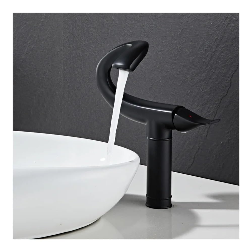 Brass Basin Faucet Hot and Cold Water Wash Basin Counter Basin Fixed Sitting Faucet FES-6066(Black,High)