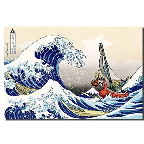 Langge Impression sur Toile 50x70cm sans Cadre la légende de Zelda Windwaker la Grande Vague Art Toile Affiche Peinture à l'huile Mur Photo Impression Maison...