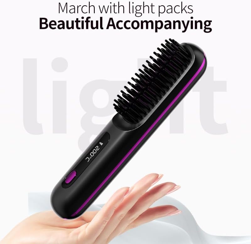2026 New Go Brush Pro for Short Hair, Portable Straightener Brushs for Travel, with LCD Temperature Display,Fast Heating Cordless Mini Hair Brushs Styling Tools (Purple) - Image 7
