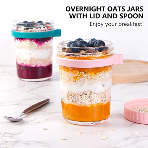 Overnight Oats Containers With Lids And Spoon, 4 Pack Mason Jars, 16 Oz Glass Container To Go For Chia Pudding Yogurt Salad Cereal Meal Prep #TOP2