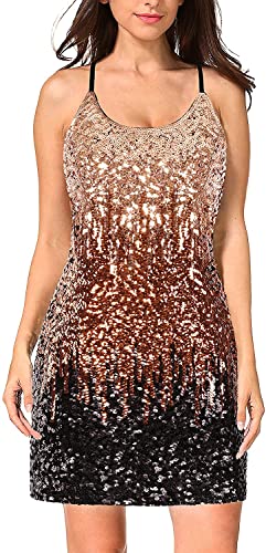 WILLIAMHUA Damen Pailletten Kleid Sparkle Party Bodycon Minikleid Ärmellos...