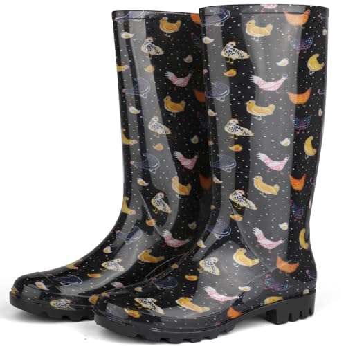 DaeRainy Tall Rain Boots for Women, Knee High Waterproof Slip On Garden Boots