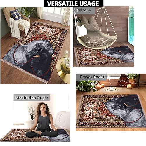 Image of Sparrow World Holland Velvet Quilted Printed Foam Padded Carpet - Premium Home Decor Rug for Living Room, Bedroom, Kitchen, Drawing Room, Hall, Guest Room (5 x 7 Feet) (Black-Grey-Horse)