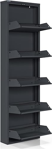 Miniatura 4 de Gabinete de zapatos de metal de 5 niveles con tapa, organizador de almacenamiento de zapatos duradero para entrada, armario de estante de zapatos
