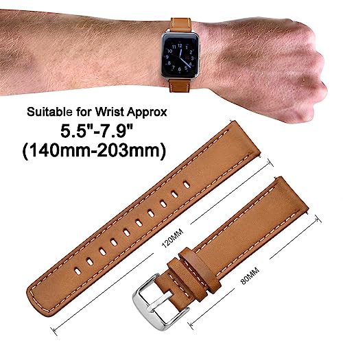 Image of ANNEFIT 20mm Watch Band, Quick Release Genuine Leather Replacement Strap (Gold Brown)