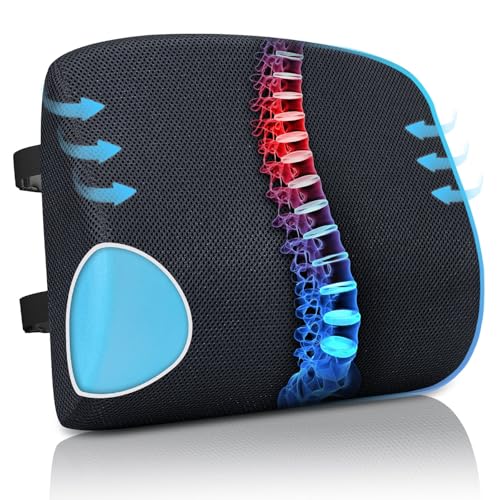 urnexttour Lumbar Support Pillow for Office Chair Car Seat Cushion for Lower Back Sciatica Pain Relief Firm Memory Foam Pillows Wedge Chairs Cushions with Dual Straps (Mesh Black)