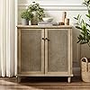 Volans accent storage cabinet with woven rattan wicker doors sideboard buffet cabinet for entryway hallway or living room rubber wood veneer  urban country home decor