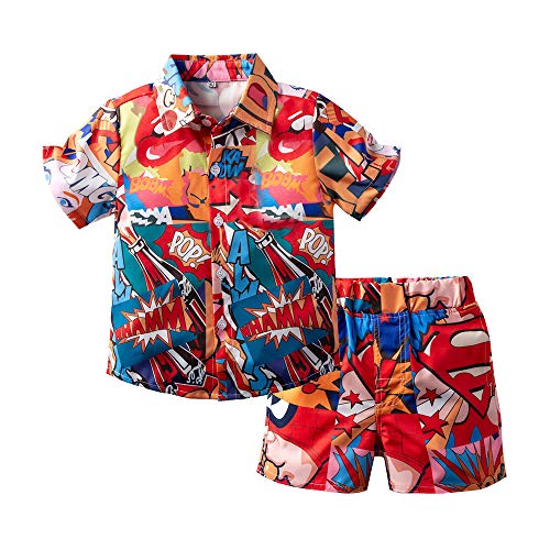 Toddler Baby Boy Shorts Sets Hawaiian Outfit,Infant Kid Leave Floral Short Sleeve Shirt Top+Shorts Suits (Red Floral 1, 3-4 T)