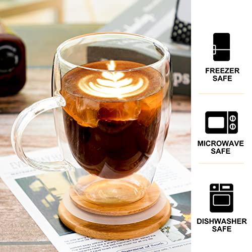 Eccliy 8 Pcs 12Oz Double Walled Glass Coffee Mugs With Bamboo Lids Insulated Glass Coffee Cups Clear Tea Mug Glass Tea Cups With Handles For Hot Or Iced Coffee Milk Tea Beverage Cappuccino Latte #TOP4