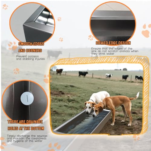 Paiaojia Automatic Livestock Water Trough Animal Stainless Steel Larger Automatic Waterer with Float Valve Kit for Goat Cattle Horse Hog Pigs Dog Water Dispenser Outdoor, 39.5\"*11.8\"*7.8\",12 Gallons - Thumbnail 7