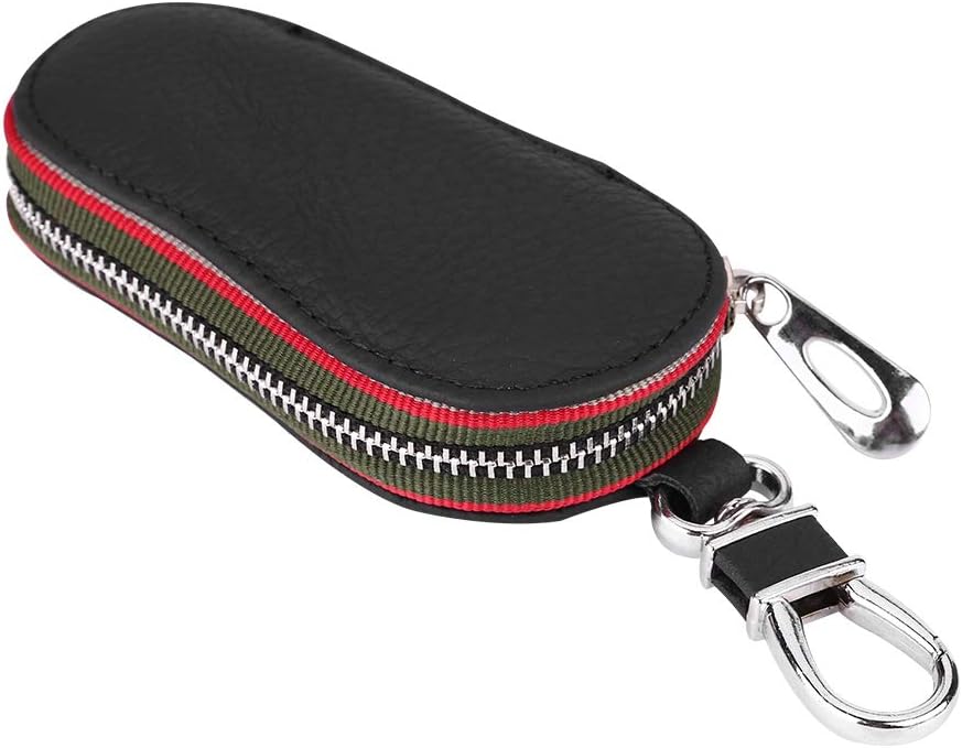 Yctze Universal Car Auto PU Leather Zipper Key Case Holder Storage Bag Cover Black Brown Key Case Cover for Car Truck Auto Remote Smart Key Fob(Black)