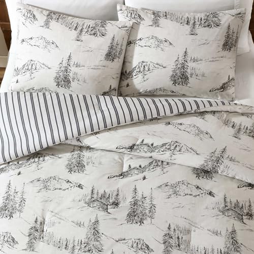 Image of Eddie Bauer - Full /Queen Comforter Set, Reversible Bedding with Matching Sham(s), Super Soft and Cozy Home Decor (Rocky Mountain Cabin Grey, Queen)