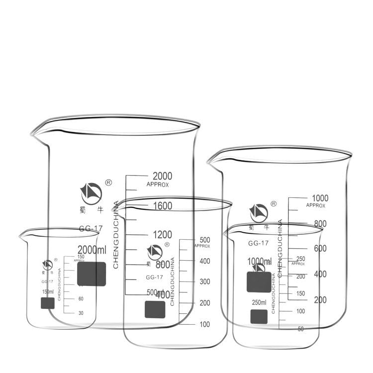 Szklana zlewka z podziałką, Zestaw laboratoryjnych zlewek ze szkła borokrzemianowego o niskiej formie GG-17 25-10000ml(1000ml)