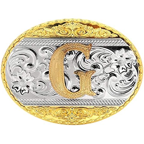 Btilasif Belt Buckle for Men Western Cowboy Rodeo Large Initial Letters ABCDEFG to Z Gold Belt Buckles for Women, G, Large Cover