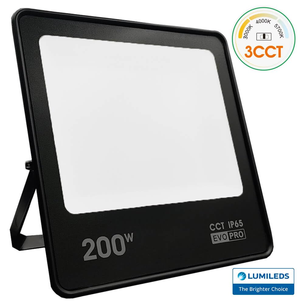 FactorLED Foco Led Exterior 200W (1400W), 22000Lm, Reflector EVO PRO, Outdoor Floodlight, Impermeable IP65, CCT Luz Seleccionable 3000K 4000K y 5700K, para Jardín, Garaje, Terraza y Patio (200W)