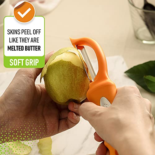 Spring Chef Premium Stainless Steel Swivel Potato Peelers for Kitchen, Metal Vegetable Peelers with Comfortable Handle for Apple, Cucumber, Veggie, Fruit, Carrot, Dishwasher Safe - Set of 2 - Mango